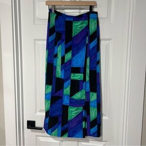 Vintage Joan Leslie Blue, Green & Black Patterned MaXi Skirt